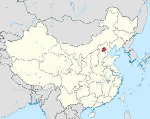 베이징은 중국 북동부에 있는 도시(빨간색)이다.